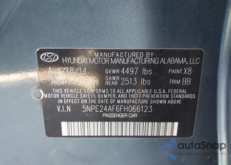 2015 Hyundai Sonata Se из США, поврежденный, VIN 5NPE24AF6FH066123